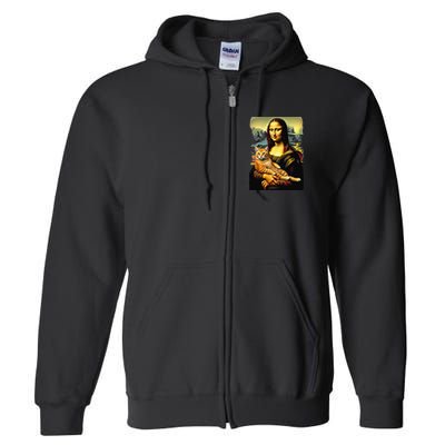 Mona Lisa Hugging Cat Full Zip Hoodie