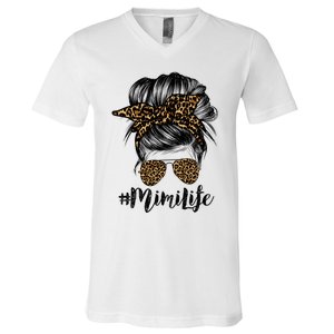 Mimi Life Hair Bandana Glasses Leopard Print Mothers Day Cute Gift V-Neck T-Shirt