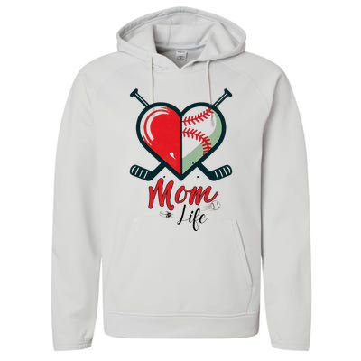 Mom Life Heart Funny Baseball Hockey Mom Mothers Day Performance Fleece Hoodie