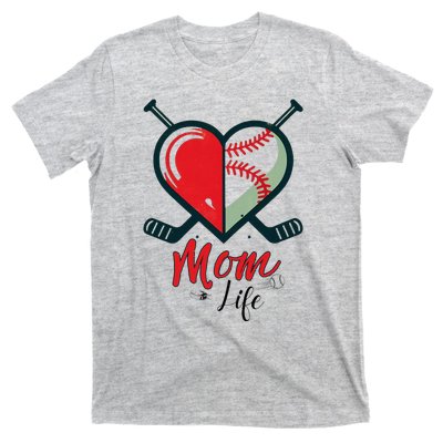 Mom Life Heart Funny Baseball Hockey Mom Mothers Day T-Shirt