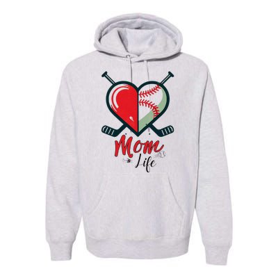 Mom Life Heart Funny Baseball Hockey Mom Mothers Day Premium Hoodie