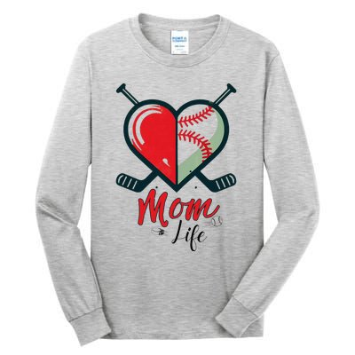 Mom Life Heart Funny Baseball Hockey Mom Mothers Day Tall Long Sleeve T-Shirt