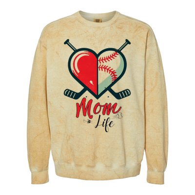 Mom Life Heart Funny Baseball Hockey Mom Mothers Day Colorblast Crewneck Sweatshirt