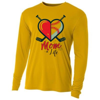 Mom Life Heart Funny Baseball Hockey Mom Mothers Day Cooling Performance Long Sleeve Crew