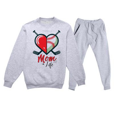 Mom Life Heart Funny Baseball Hockey Mom Mothers Day Premium Crewneck Sweatsuit Set