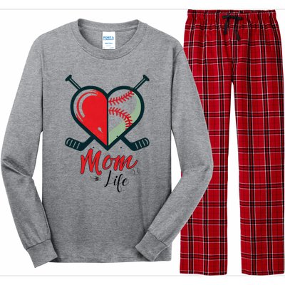 Mom Life Heart Funny Baseball Hockey Mom Mothers Day Long Sleeve Pajama Set