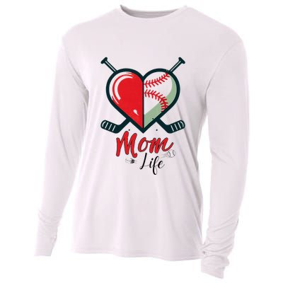 Mom Life Heart Funny Baseball Hockey Mom Mothers Day Cooling Performance Long Sleeve Crew