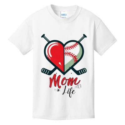 Mom Life Heart Funny Baseball Hockey Mom Mothers Day Kids T-Shirt
