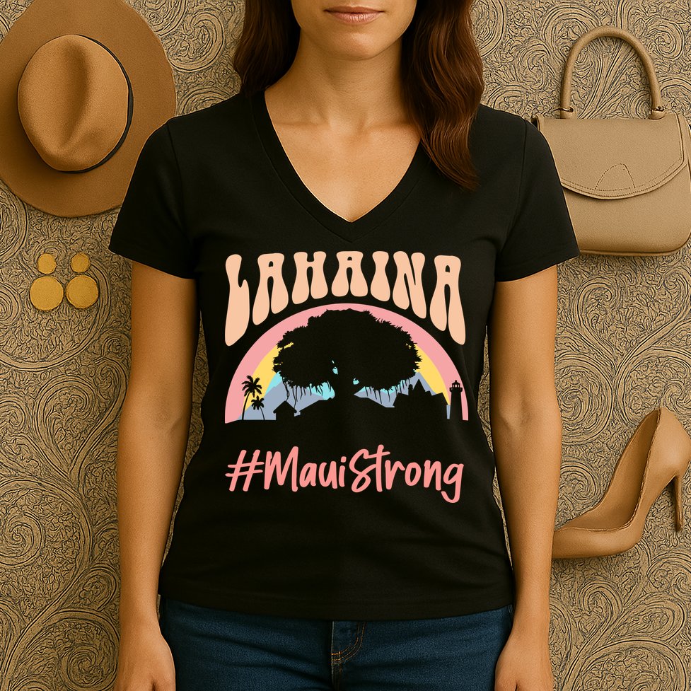 Maui Lahaina Hawaii Banyan Tree Strong Women's V-Neck T-Shirt