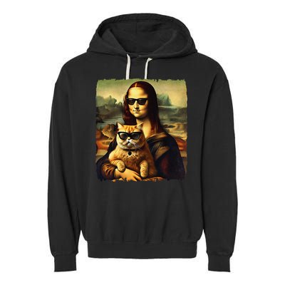 Mona Lisa Holding Cat Wearing Sunglass Kitty For Cats Lover Garment-Dyed Fleece Hoodie