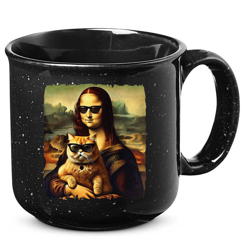Mona Lisa Holding Cat Wearing Sunglass Kitty For Cats Lover 15oz Campfire Ceramic Mug