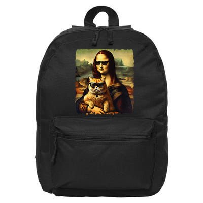 Mona Lisa Holding Cat Wearing Sunglass Kitty For Cats Lover 16 in Basic Backpack