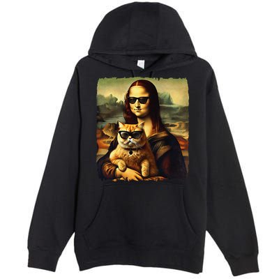 Mona Lisa Holding Cat Wearing Sunglass Kitty For Cats Lover Premium Pullover Hoodie