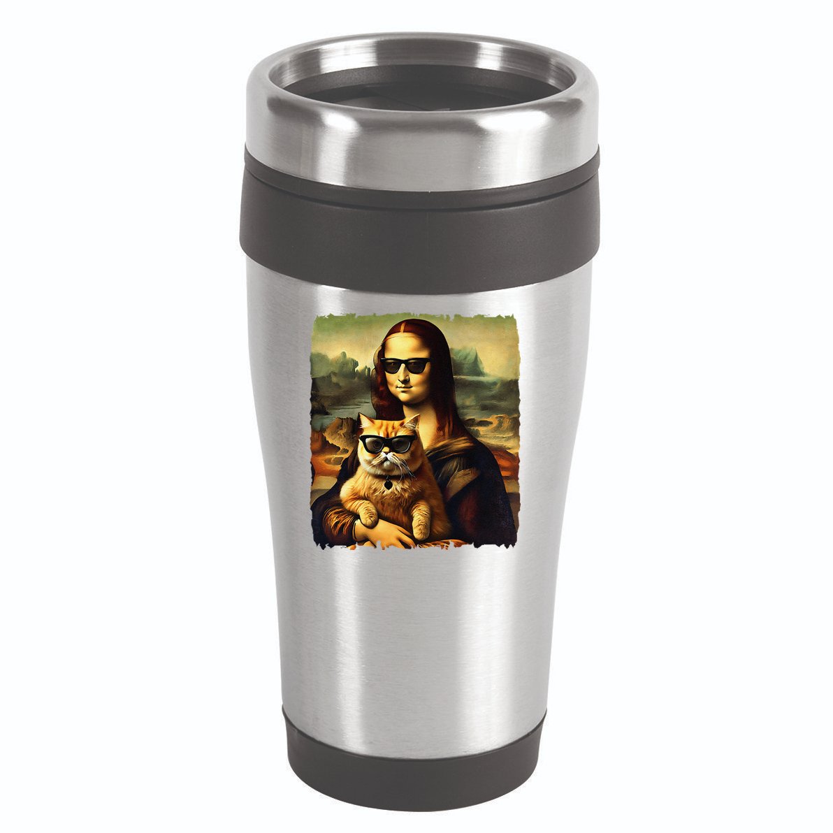 Mona Lisa Holding Cat Wearing Sunglass Kitty For Cats Lover 16oz Travel Tumbler