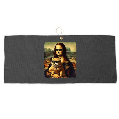 Mona Lisa Holding Cat Wearing Sunglass Kitty For Cats Lover Large Microfiber Waffle Golf Towel