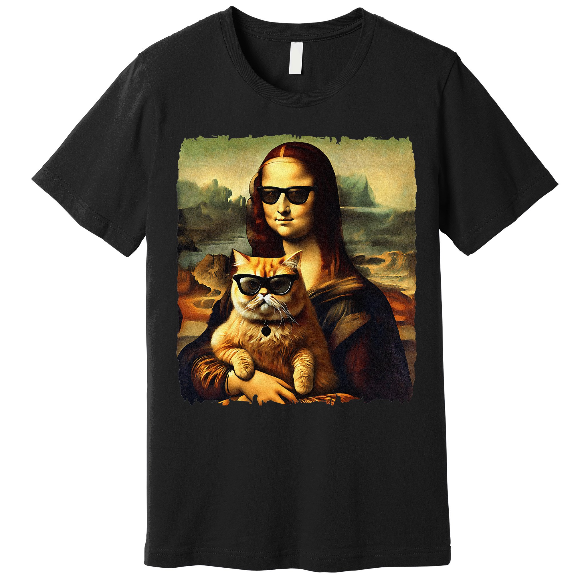 Mona Lisa Holding Cat Wearing Sunglass Kitty For Cats Lover Premium T-Shirt