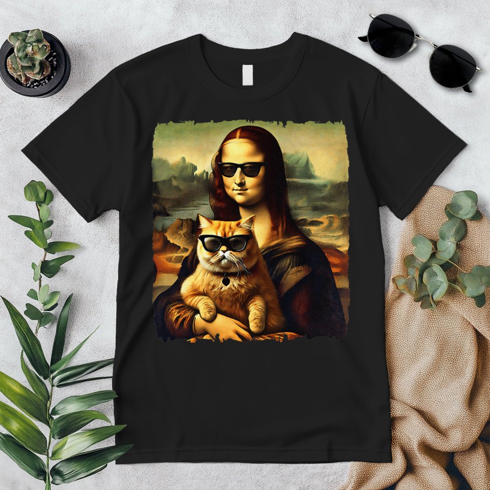 Mona Lisa Holding Cat Wearing Sunglass Kitty For Cats Lover Premium T-Shirt
