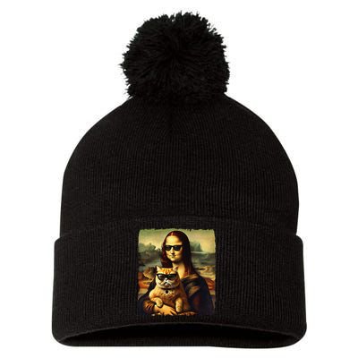 Mona Lisa Holding Cat Wearing Sunglass Kitty For Cats Lover Pom Pom 12in Knit Beanie