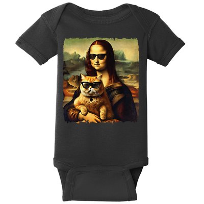 Mona Lisa Holding Cat Wearing Sunglass Kitty For Cats Lover Baby Bodysuit