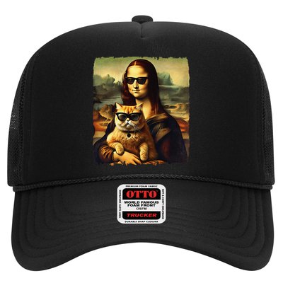 Mona Lisa Holding Cat Wearing Sunglass Kitty For Cats Lover Trucker Hat