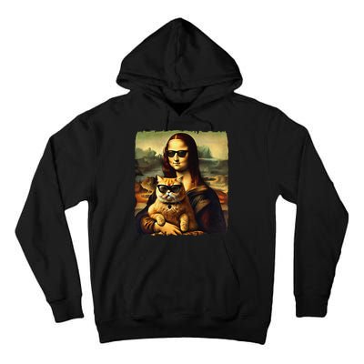 Mona Lisa Holding Cat Wearing Sunglass Kitty For Cats Lover Tall Hoodie