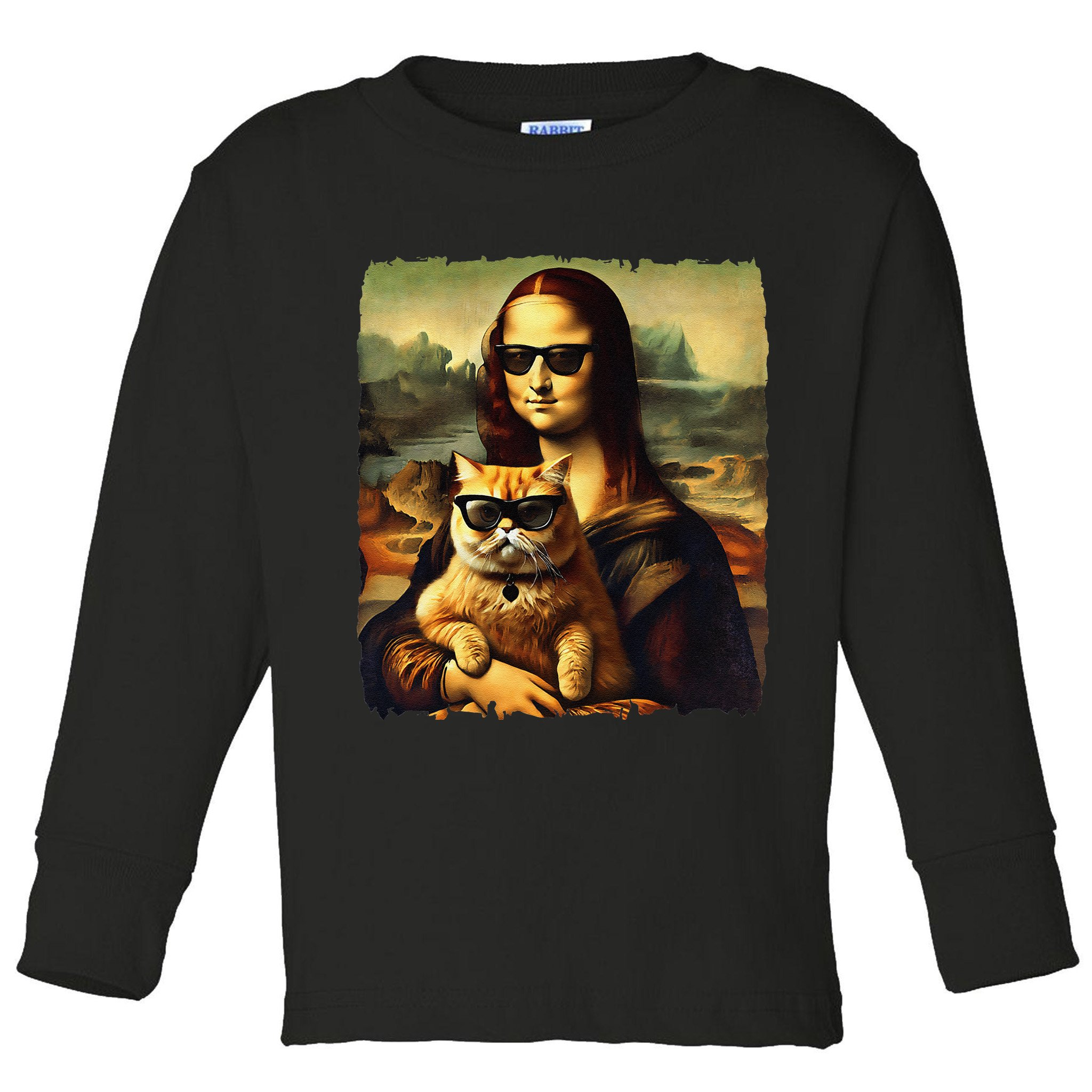 Mona Lisa Holding Cat Wearing Sunglass Kitty For Cats Lover Toddler Long Sleeve Shirt