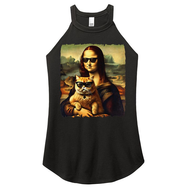 Mona Lisa Holding Cat Wearing Sunglass Kitty For Cats Lover Women's Perfect Tri Rocker Tank