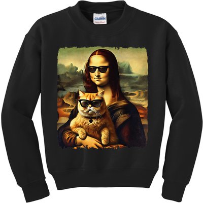 Mona Lisa Holding Cat Wearing Sunglass Kitty For Cats Lover Kids Sweatshirt