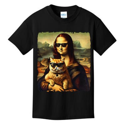 Mona Lisa Holding Cat Wearing Sunglass Kitty For Cats Lover Kids T-Shirt