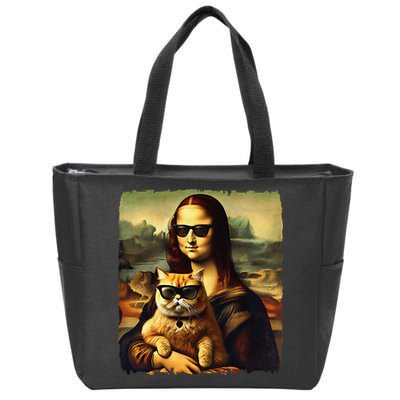 Mona Lisa Holding Cat Wearing Sunglass Kitty For Cats Lover Zip Tote Bag