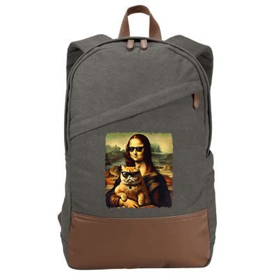 Mona Lisa Holding Cat Wearing Sunglass Kitty For Cats Lover Cotton Canvas Backpack