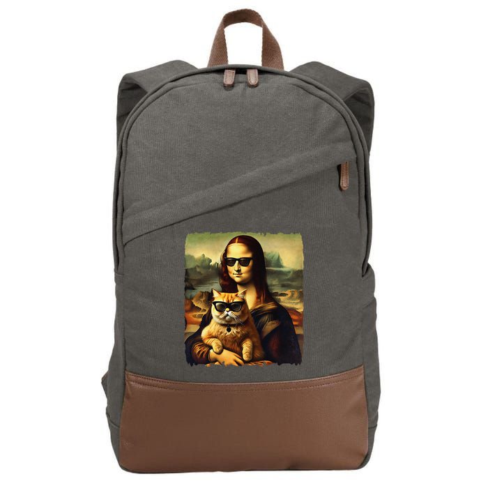 Mona Lisa Holding Cat Wearing Sunglass Kitty For Cats Lover Cotton Canvas Backpack