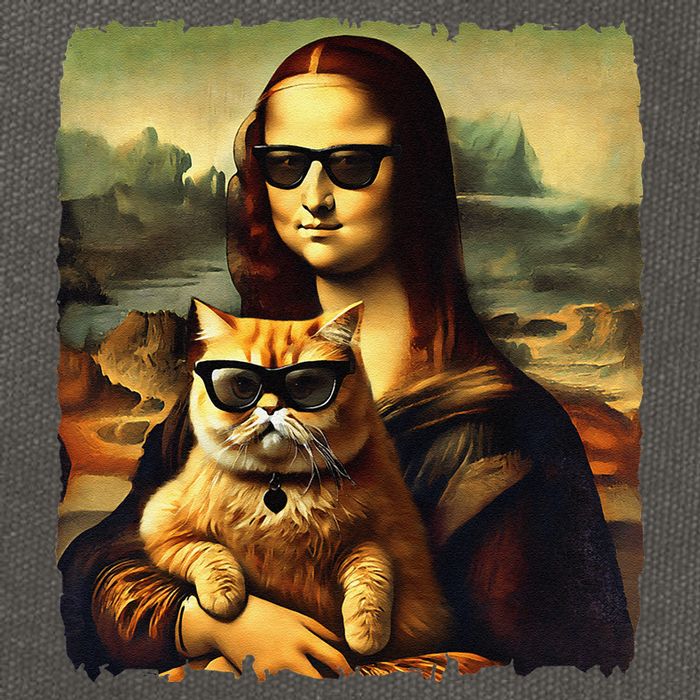 Mona Lisa Holding Cat Wearing Sunglass Kitty For Cats Lover Cotton Canvas Backpack
