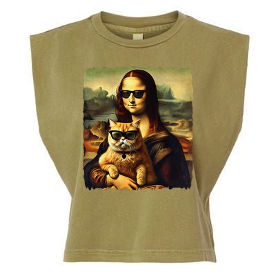 Mona Lisa Holding Cat Wearing Sunglass Kitty For Cats Lover Garment-Dyed Women's Muscle Tee