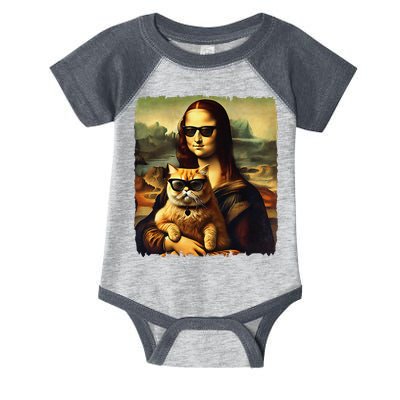 Mona Lisa Holding Cat Wearing Sunglass Kitty For Cats Lover Infant Baby Jersey Bodysuit