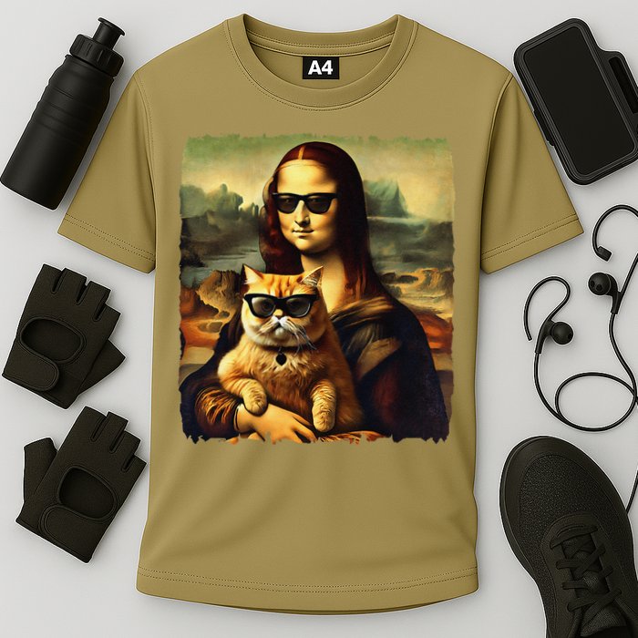 Mona Lisa Holding Cat Wearing Sunglass Kitty For Cats Lover Cooling Performance Crew T-Shirt