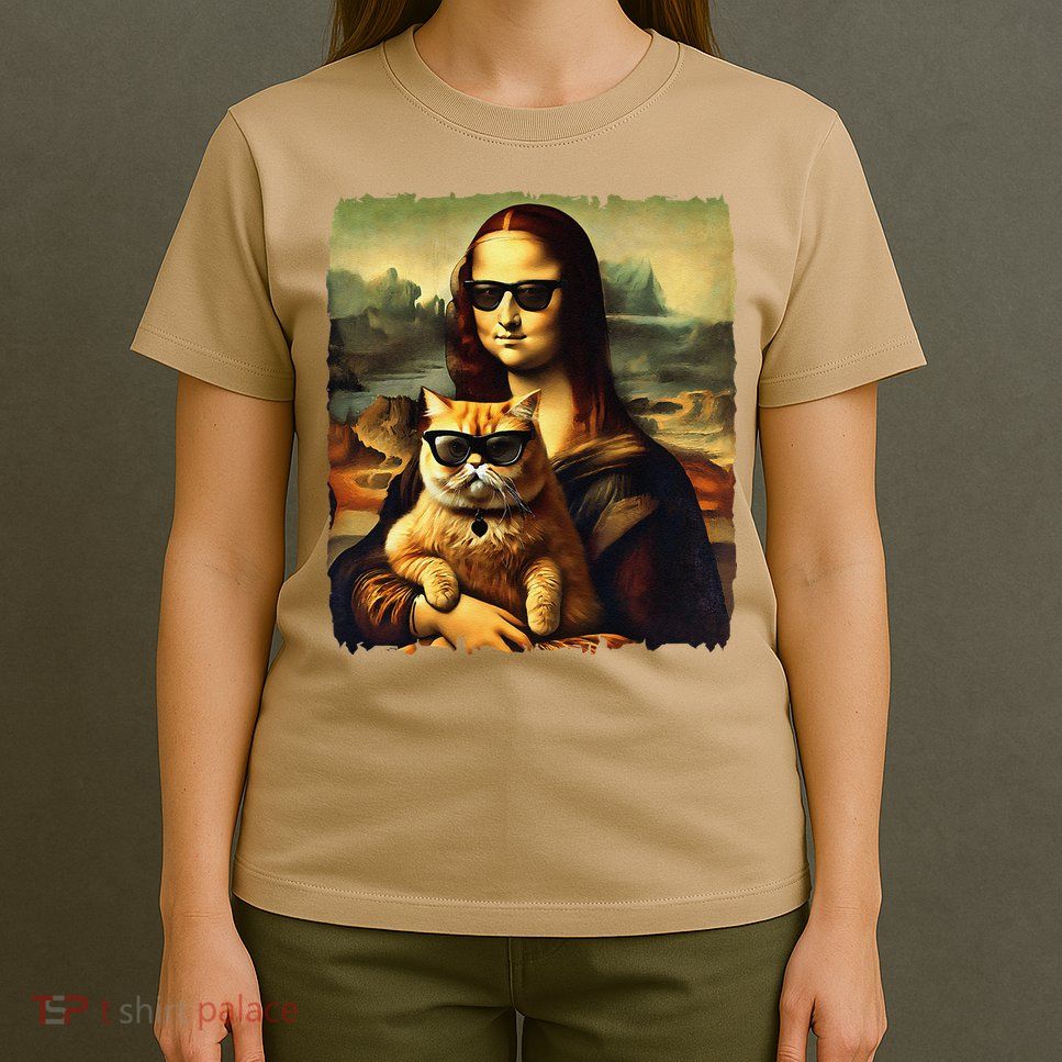 Mona Lisa Holding Cat Wearing Sunglass Kitty For Cats Lover T-Shirt