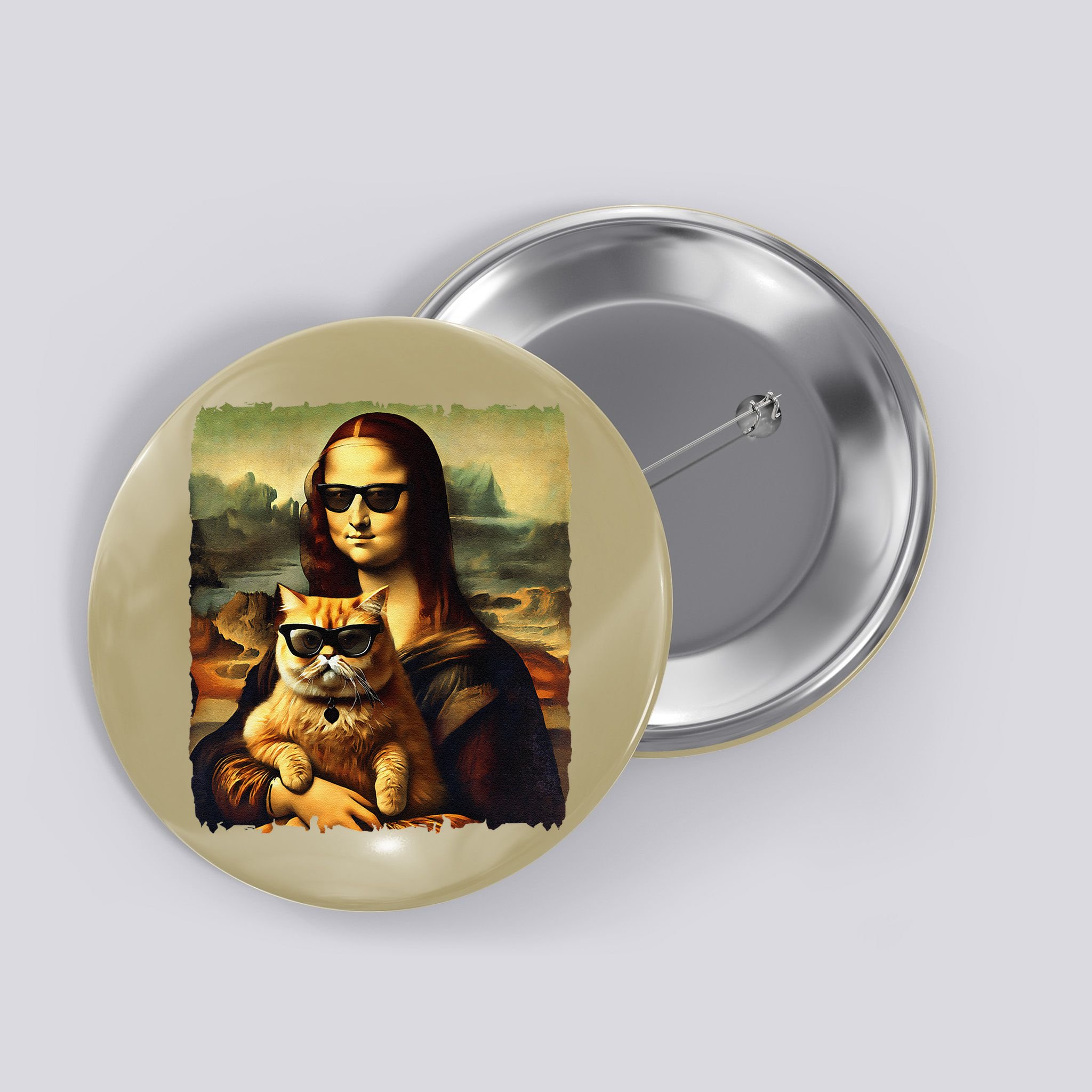 Mona Lisa Holding Cat Wearing Sunglass Kitty For Cats Lover Button