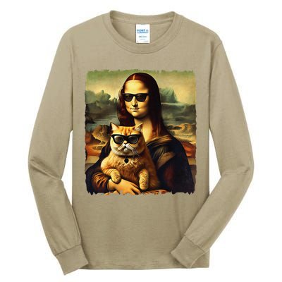Mona Lisa Holding Cat Wearing Sunglass Kitty For Cats Lover Tall Long Sleeve T-Shirt