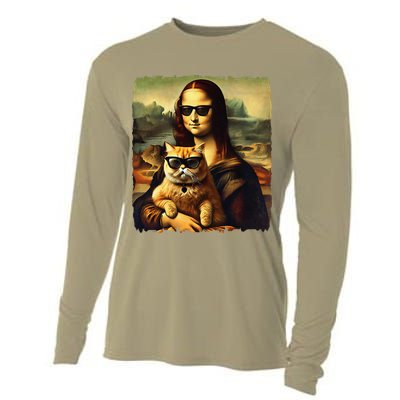 Mona Lisa Holding Cat Wearing Sunglass Kitty For Cats Lover Cooling Performance Long Sleeve Crew