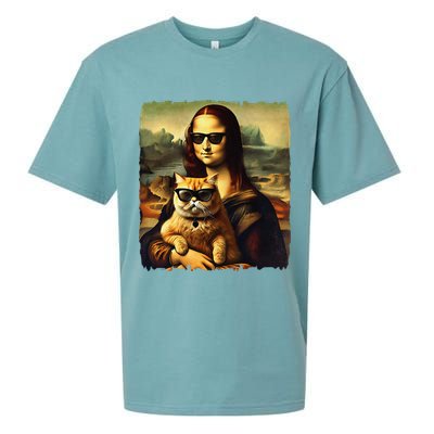 Mona Lisa Holding Cat Wearing Sunglass Kitty For Cats Lover Sueded Cloud Jersey T-Shirt