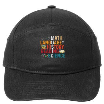 Math Language History Reading Science Music Teacher Funny 7-Panel Snapback Hat