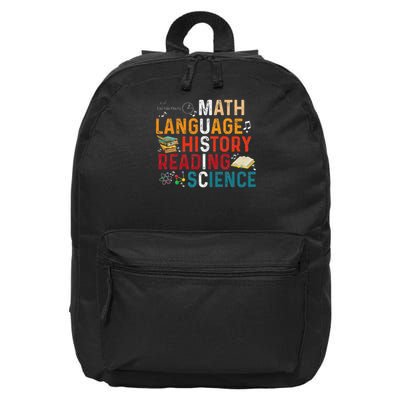 Math Language History Reading Science Music Teacher Funny 16 in Basic Backpack