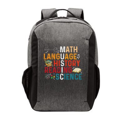 Math Language History Reading Science Music Teacher Funny Vector Backpack