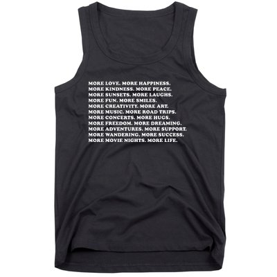 More Love Happiness Kindness Peace Laughs Music Tank Top