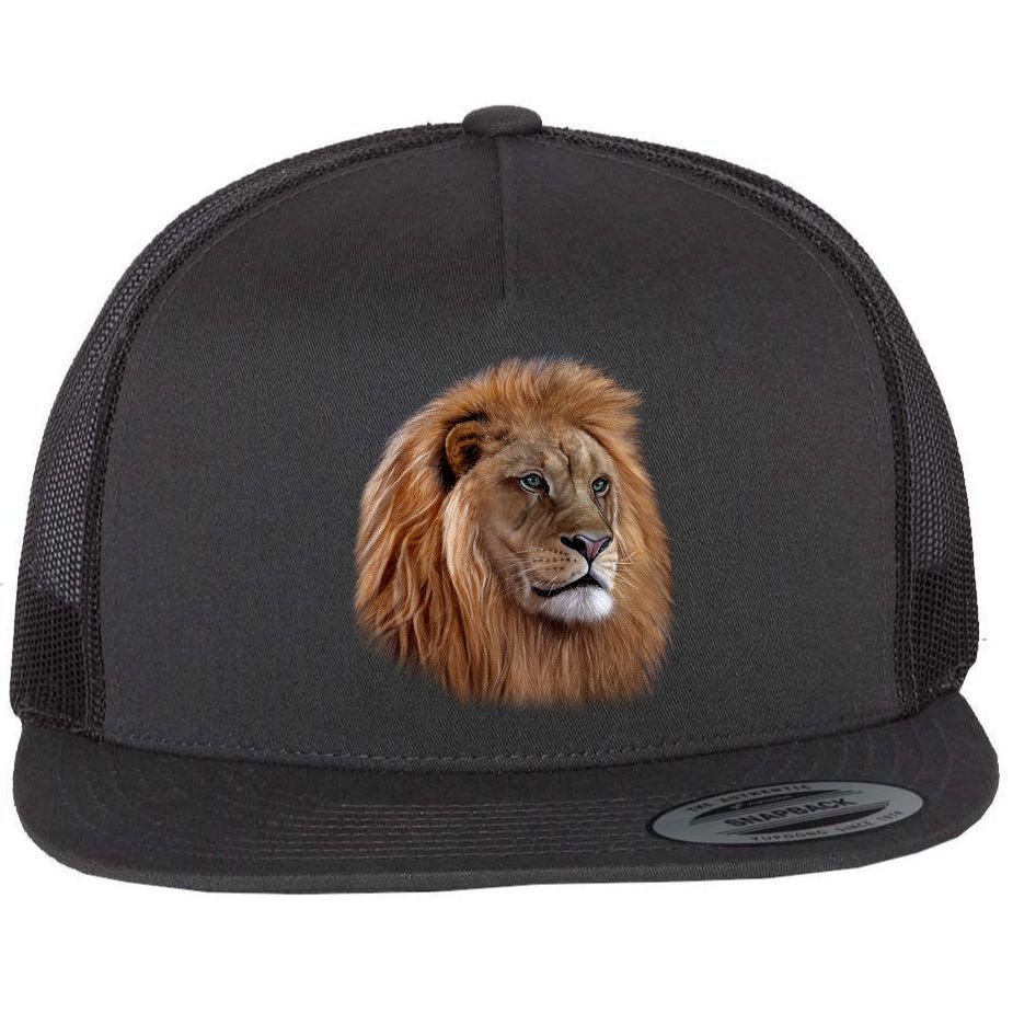 Majestic Lion Head Flat Bill Trucker Hat