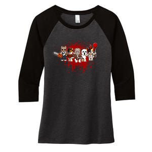 My Little Horror Crew Halloween Calico Cat Women's Tri-Blend 3/4-Sleeve Raglan Shirt