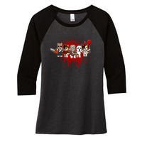 My Little Horror Crew Halloween Calico Cat Women's Tri-Blend 3/4-Sleeve Raglan Shirt