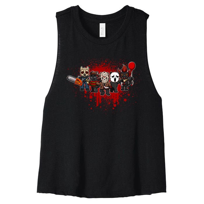 My Little Horror Crew Halloween Black Cat Women's Racerback Cropped Tank