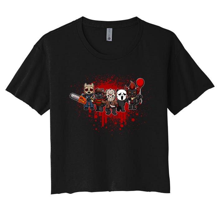 My Little Horror Crew Halloween Black Cat Women's Crop Top Tee